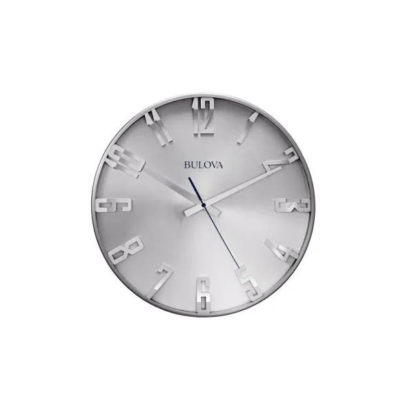 Bulova 16 in. Round Wall Clock with Slimline Satin Pewter Metal Case and Silent Sweep Movement