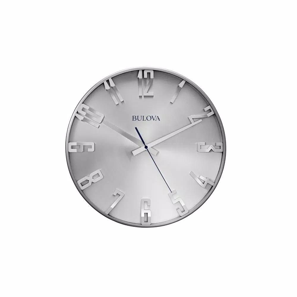 Bulova 16 in. Round Wall Clock with Slimline Satin Pewter Metal Case and Silent Sweep Movement