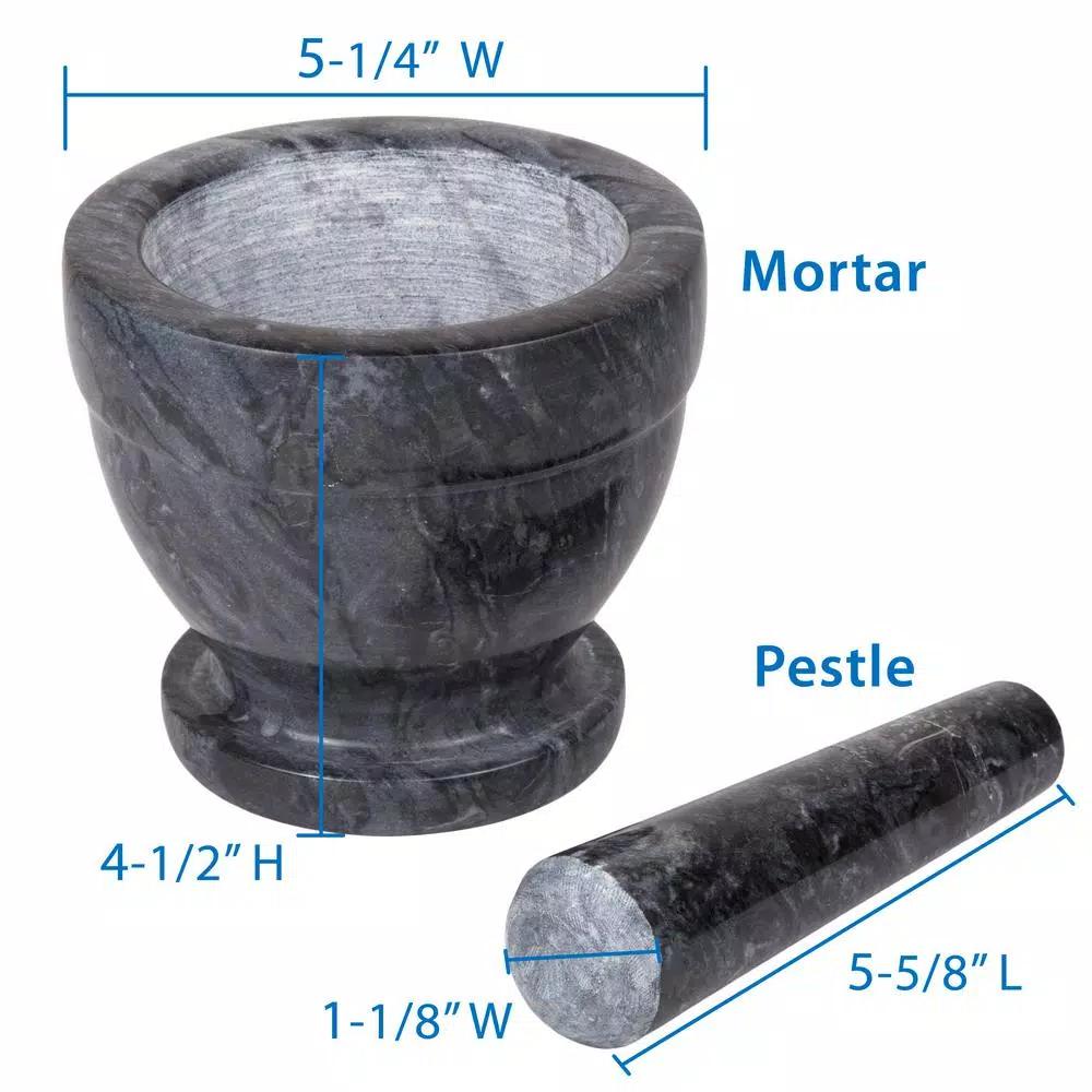 Creative Home Natural Black Marble Mortar and Pestle Set, 5-1/4 in. Stone Grinder for Spices and Herbs