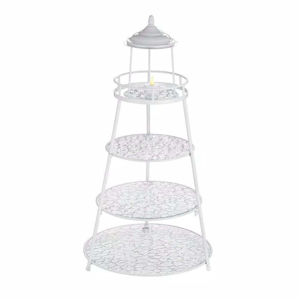 Artland Coventry 3-Tier Lighthouse Serving Stand, White Metal & Glass Cake Stand