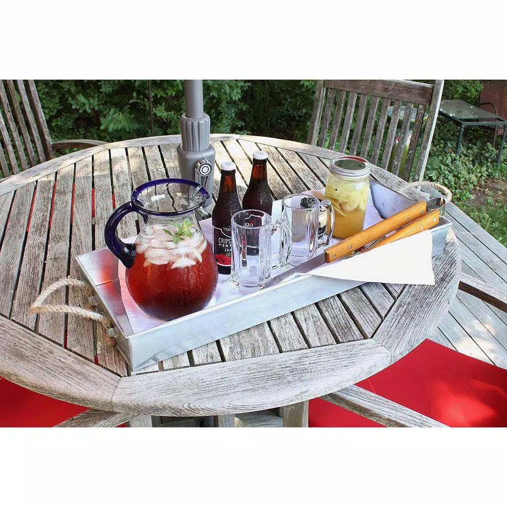 Achla Designs Galvanized Steel Serving Tray with Rope Handles, 28.25 in. x 10.25 in.
