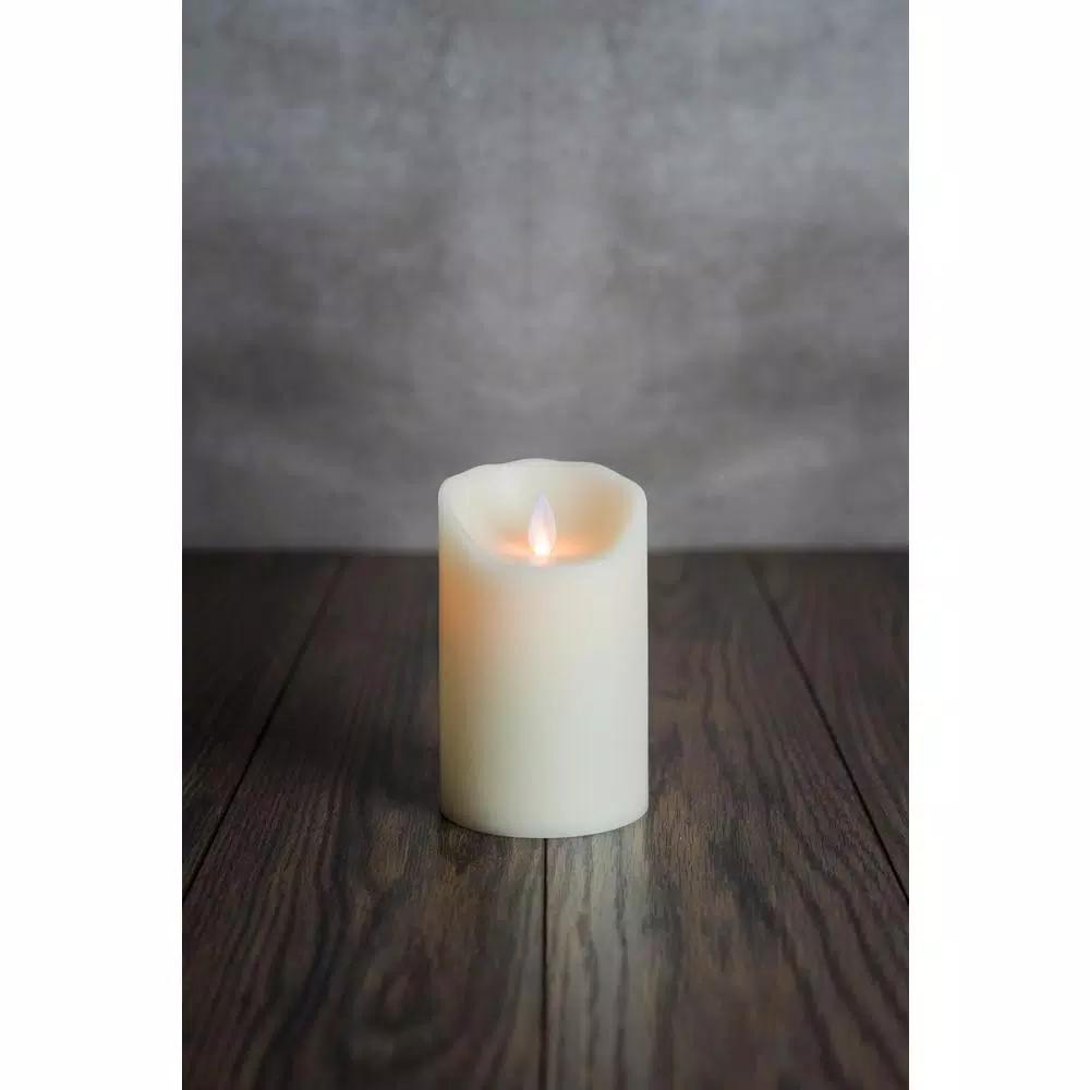 Unbranded Ivory Moving Pillar Flame Flameless Wax LED Candle with Timer