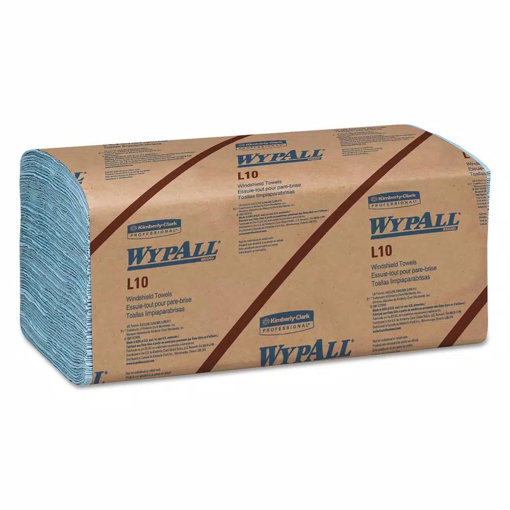 WypAll L10 Windshield Towels, 1-Ply Blue Disposable Wipers, 224 per Pack, 10 Packs per Carton