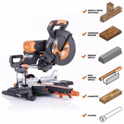 Evolution Power Tools Evolution R255SMSDB+ 10 in. 15 Amp Dual Bevel Sliding Miter Saw with Laser Guide thumbnail 2