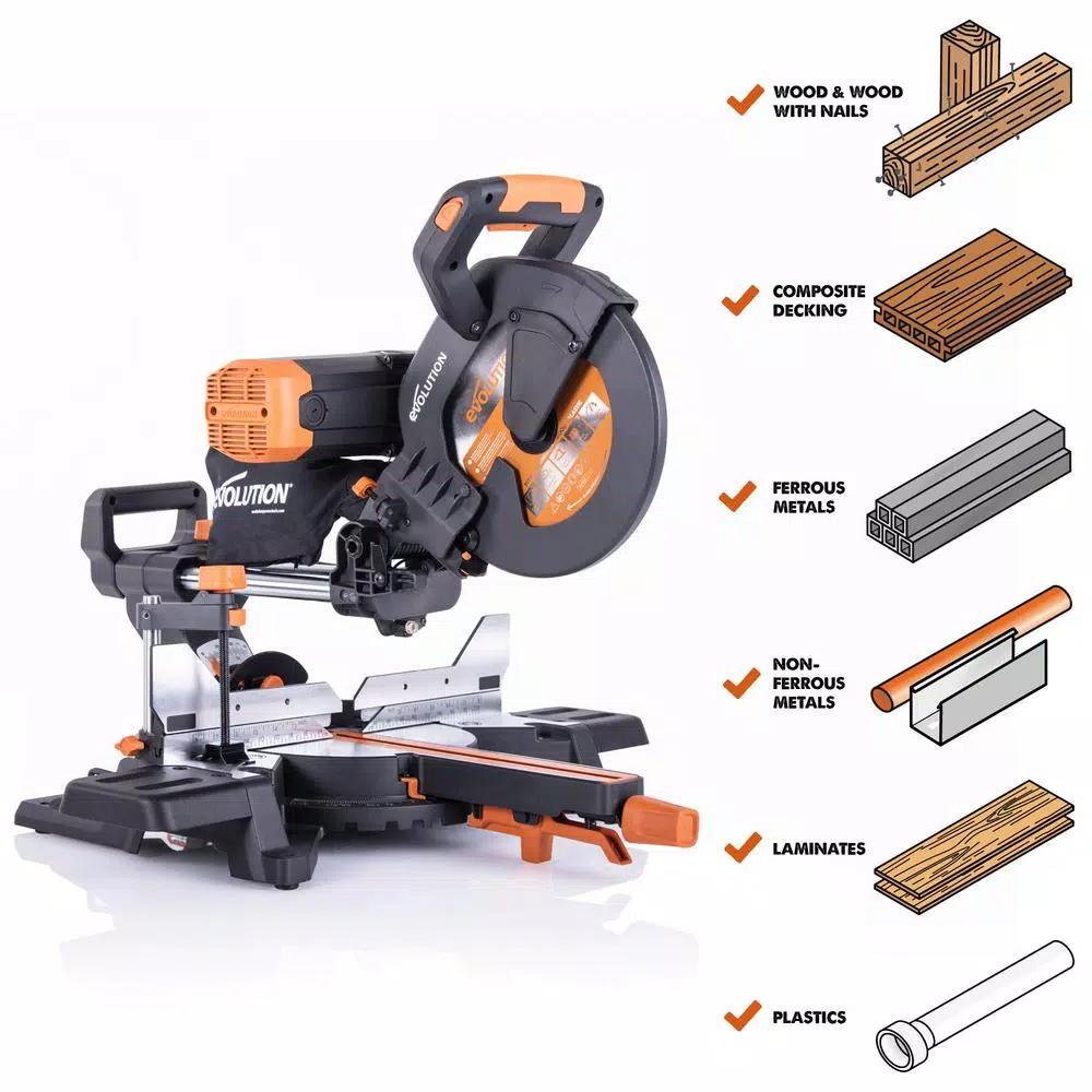 Evolution Power Tools Evolution R255SMSDB+ 10 in. 15 Amp Dual Bevel Sliding Miter Saw with Laser Guide