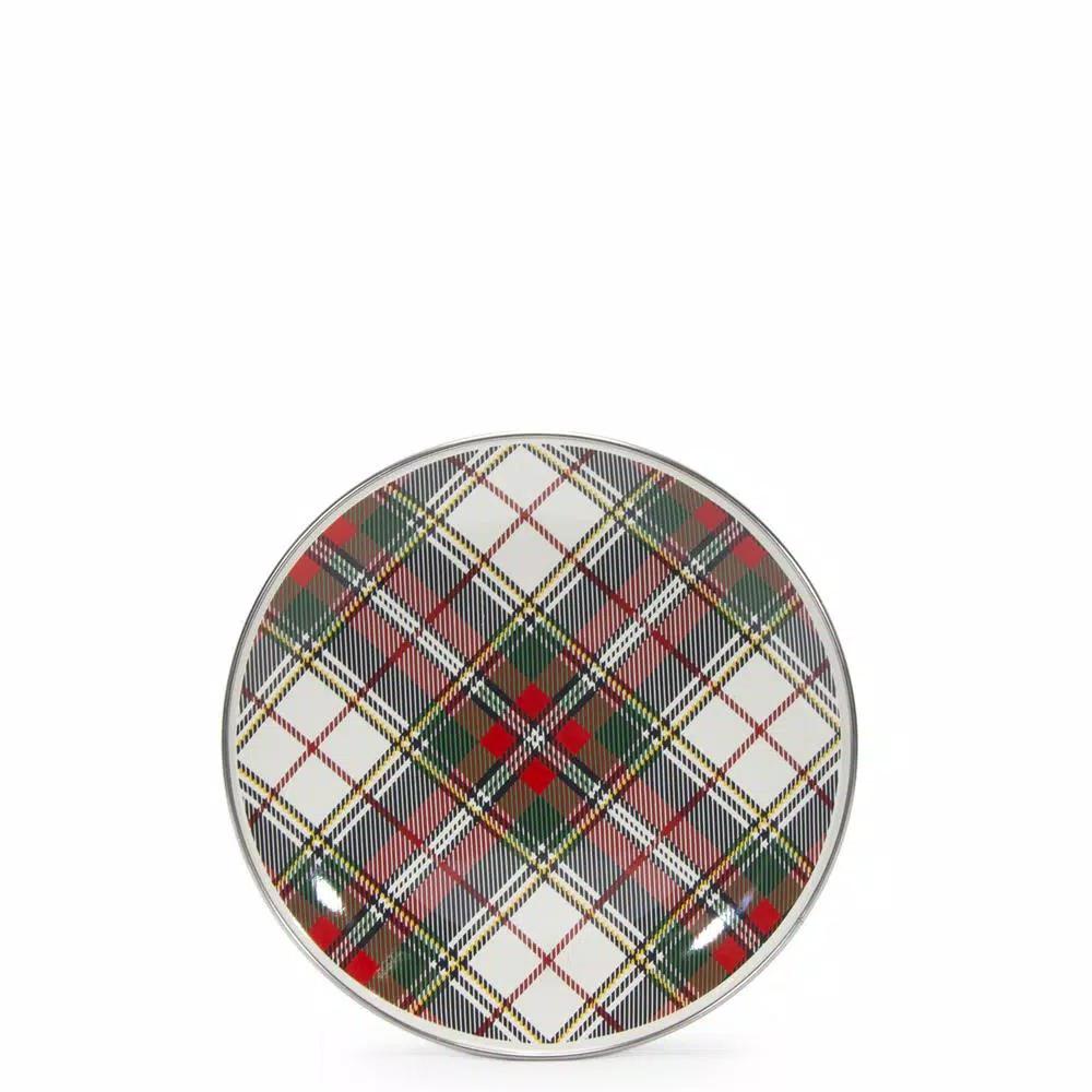Golden Rabbit Highland Plaid 8 in. Enamelware Round Salad Plate Set of 4