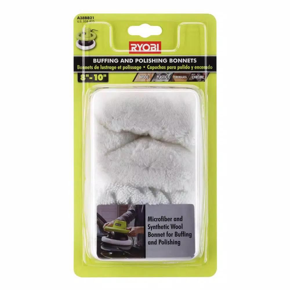 RYOBI 18V ONE+ 6 in. Cordless Buffer Tool Only with 2-Piece Microfiber and Synthetic Fleece Bonnet Set