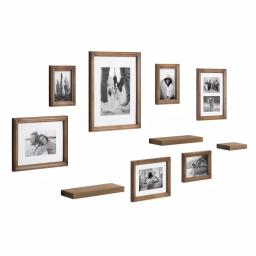 Kate and Laurel Bordeaux Natural Wood Gallery Wall Frame and Shelf Set, 10-Piece Rustic Decor Kit thumbnail 1