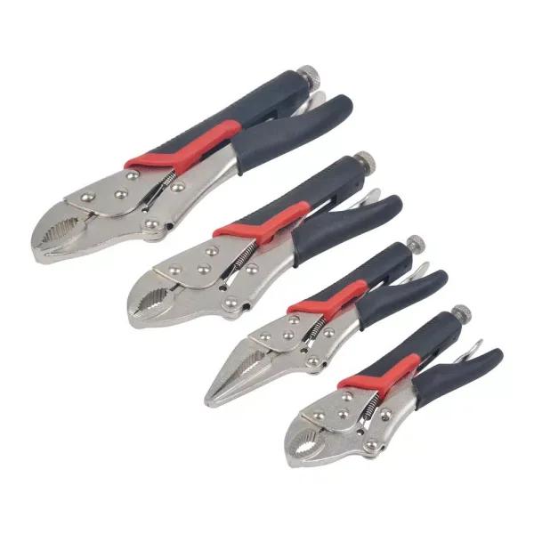 KING 4-Piece Locking Pliers Set, Curved Jaw and Long Nose, Cushioned Grip