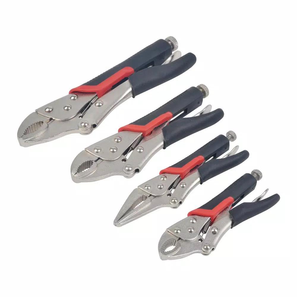 KING 4-Piece Locking Pliers Set, Curved Jaw and Long Nose, Cushioned Grip