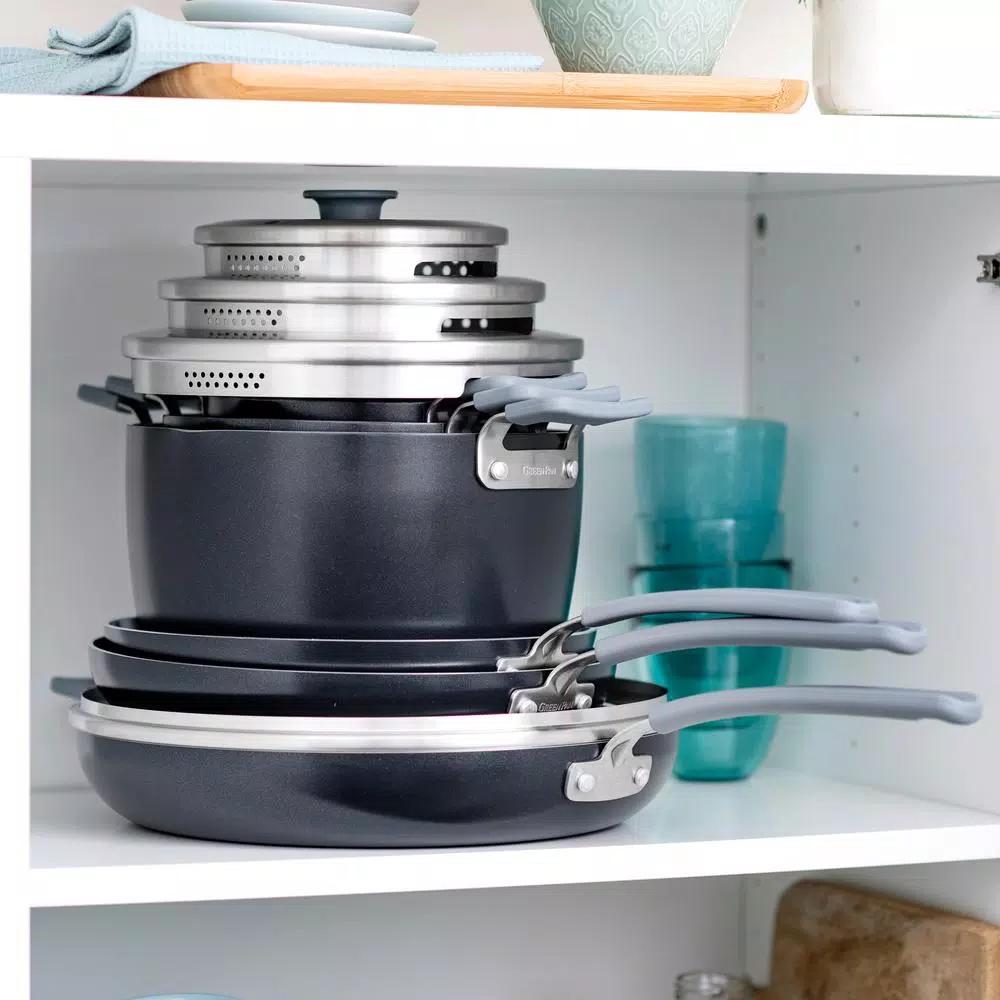 GreenPan Levels Essential 10-Piece Aluminum Ceramic Nonstick Cookware Set, Gray