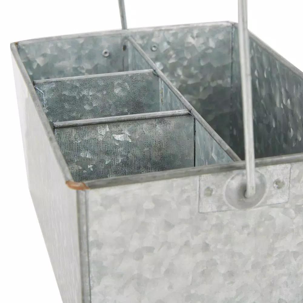 Mind Reader Silver Galvanized Steel Utensil Caddy - 3 Compartment Flatware & Condiment Organizer
