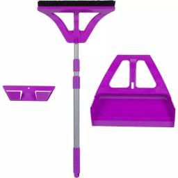 WISP 3-Piece Broom and Dustpan Set with Telescoping Handle and Bristle Seal Technology - Purple thumbnail 1