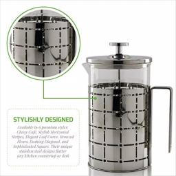Ovente 3-Cup Silver Borosilicate Glass French Press Coffee and Tea Maker with Stainless Steel Shell thumbnail 4