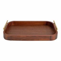 Kate and Laurel Lipton Walnut Brown Wood Decorative Tray with Gold Handles thumbnail 2