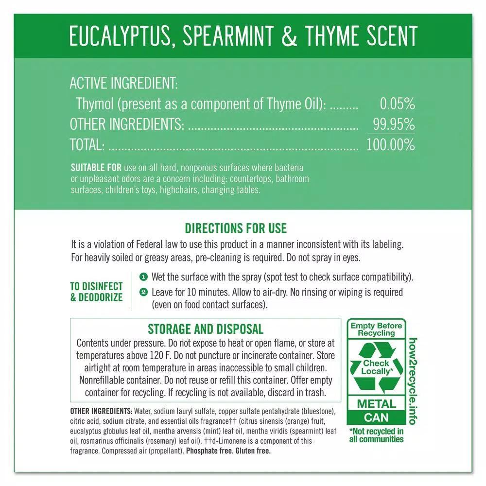 SEVENTH GENERATION Eucalyptus, Spearmint & Thyme Disinfectant Aerosol Spray, 13.9 oz (8-Count)