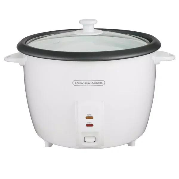 Proctor Silex 30-Cup White Rice Cooker with Steaming Basket and Keep Warm Function