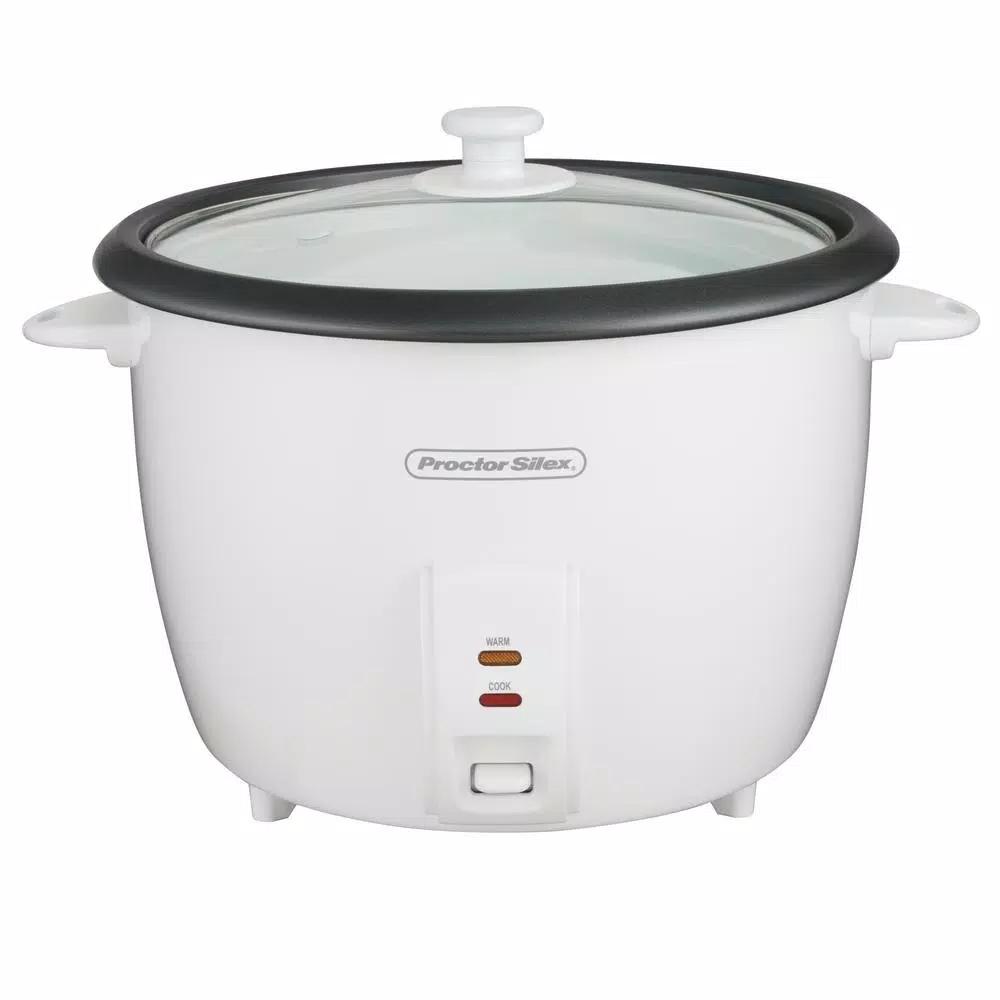Proctor Silex 30-Cup White Rice Cooker with Steaming Basket and Keep Warm Function