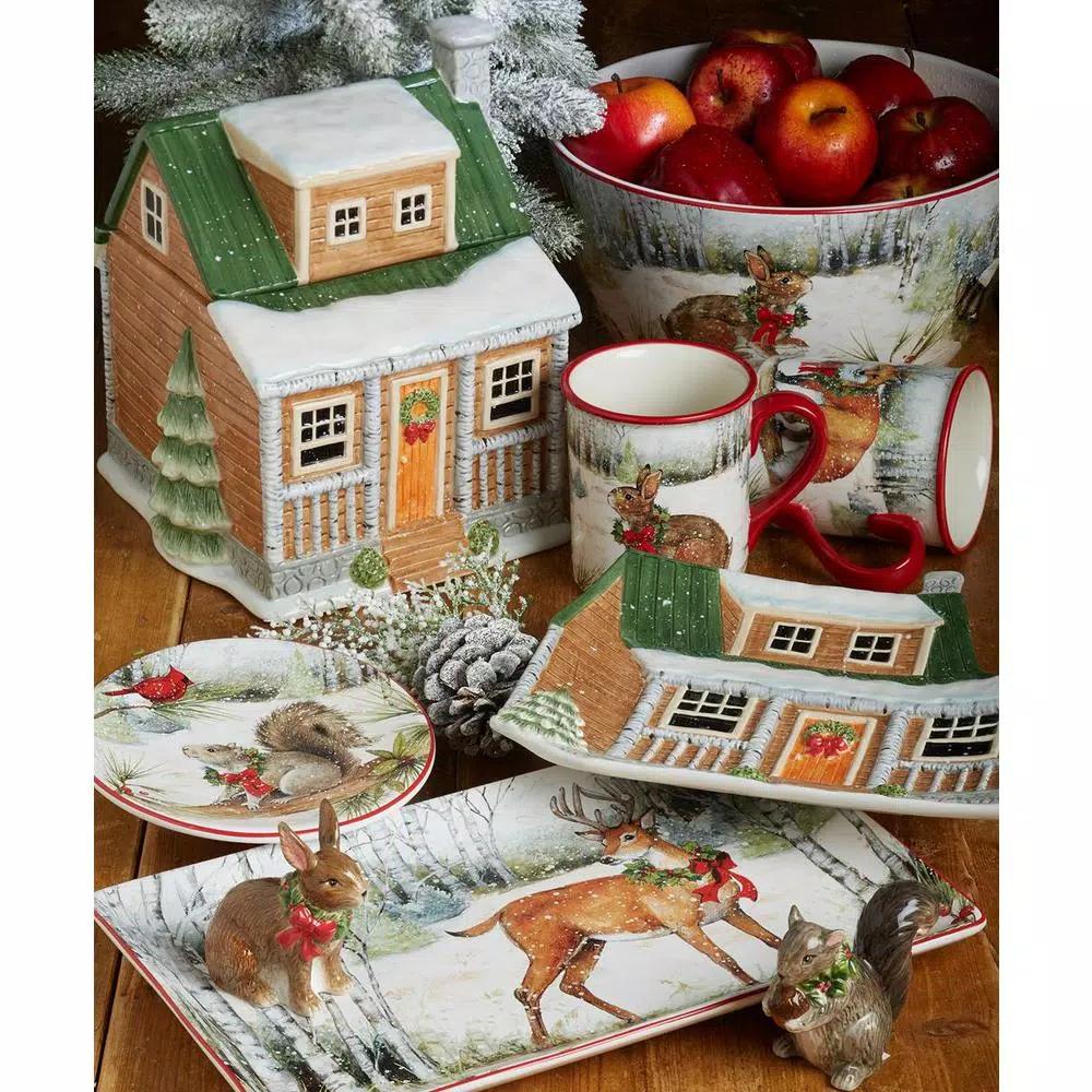 Certified International Winter Forest 3D Lodge Earthenware Cookie Jar, 128 oz.
