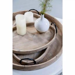 A & B Home Farmers Market Natural Wood Round Serving Trays, Set of 2 thumbnail 2