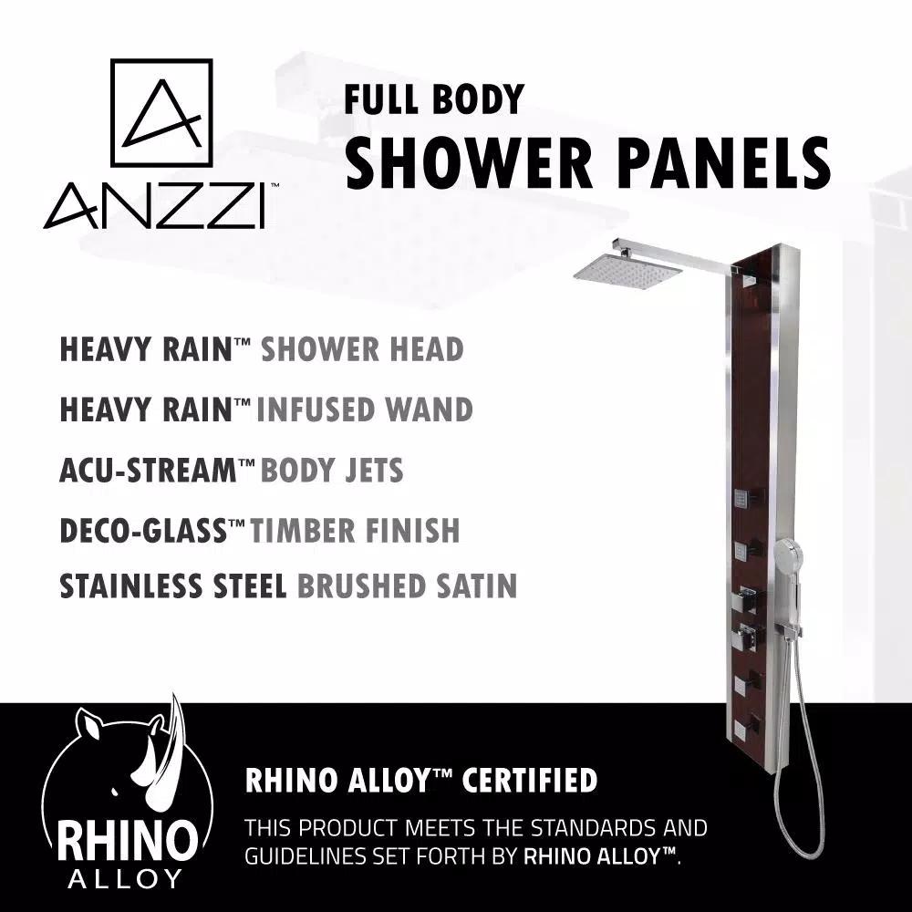 ANZZI 57 in. Monsoon Full Body Shower Panel System with Mahogany Deco-Glass & Chrome Trim