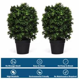 Costway 24 in. Artificial Boxwood Topiary Ball Tree Set of 2 - Indoor/Outdoor Faux Greenery thumbnail 6