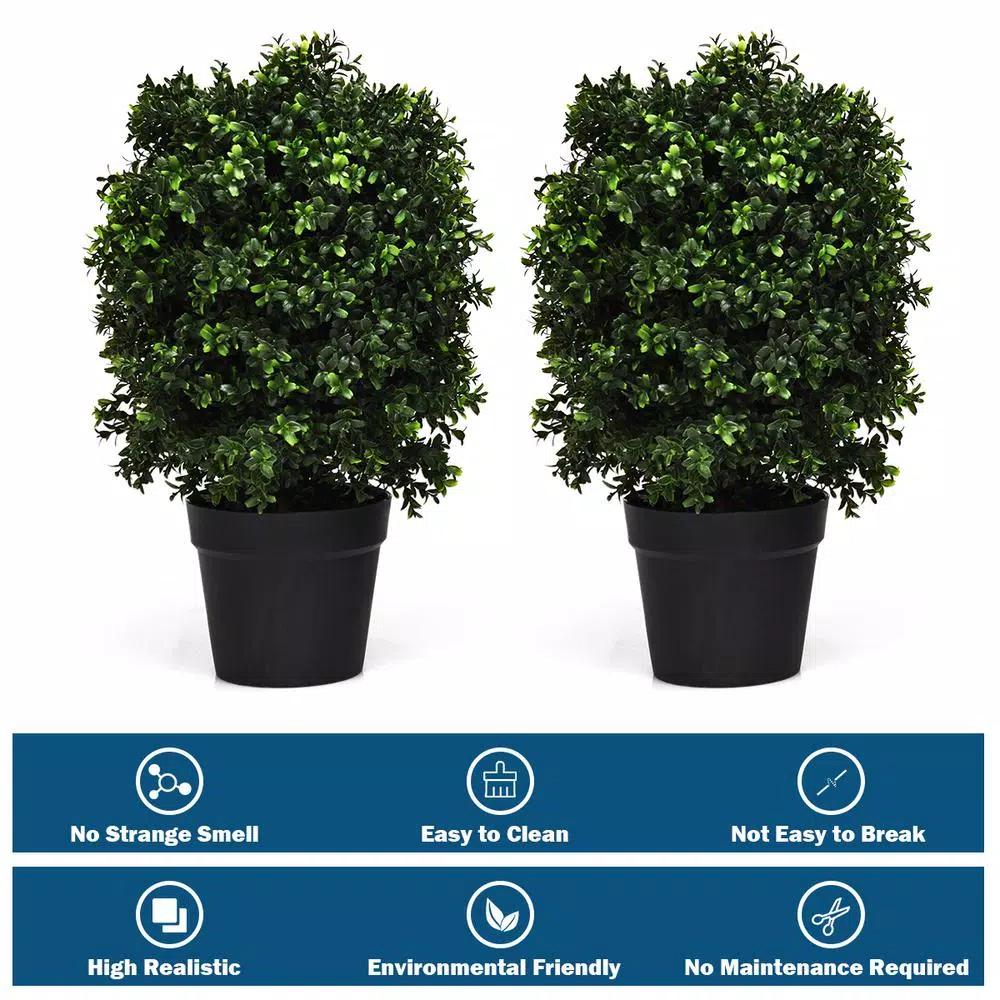 Costway 24 in. Artificial Boxwood Topiary Ball Tree Set of 2 - Indoor/Outdoor Faux Greenery