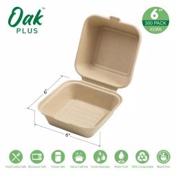 Unbranded 6 in. White Sugarcane Clamshell Containers, Compostable & Eco-Friendly (300 Pack) thumbnail 3