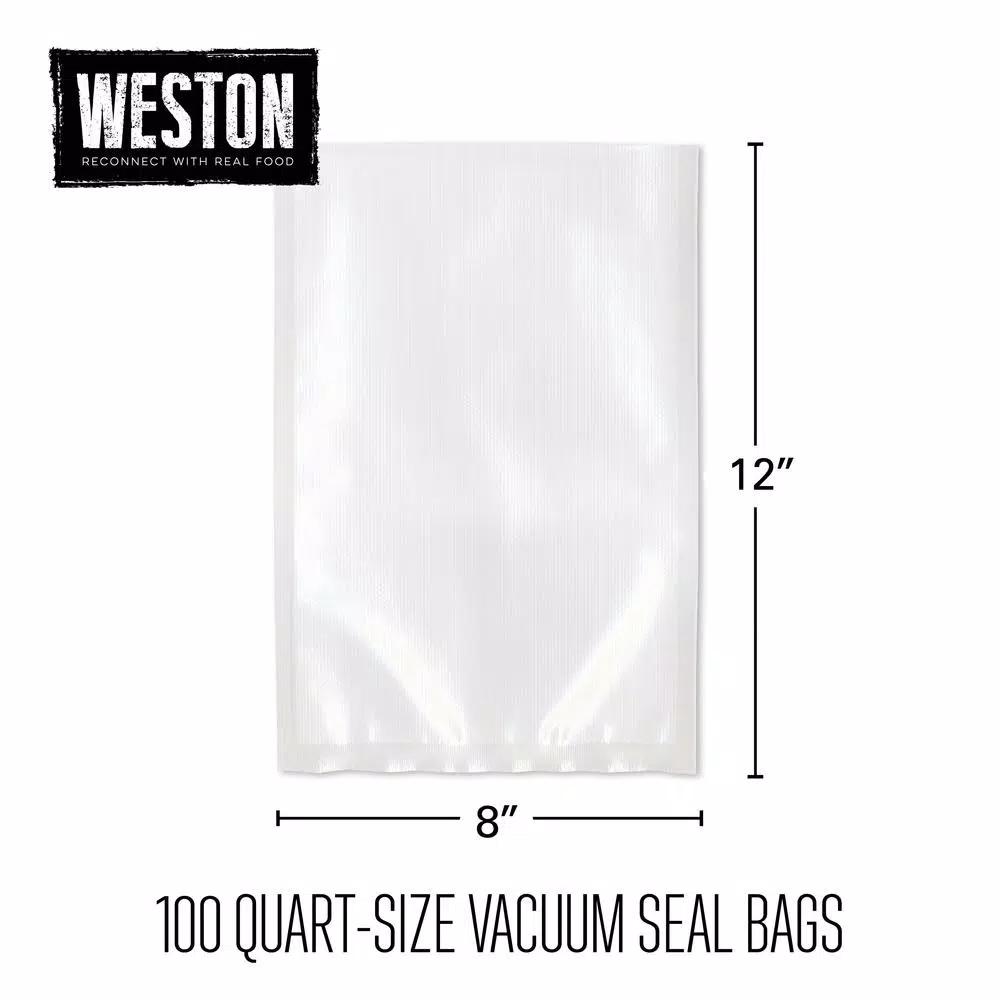 Weston 8 in. x 12 in. Vacuum Sealer Bags, 100-Pack, Heavy Duty 3.0 Mil BPA Free Plastic