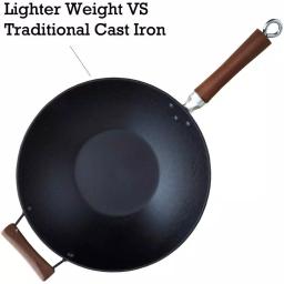 IMUSA 14 in. Light Cast Iron Pre-Seasoned Wok with Wood Handle thumbnail 5