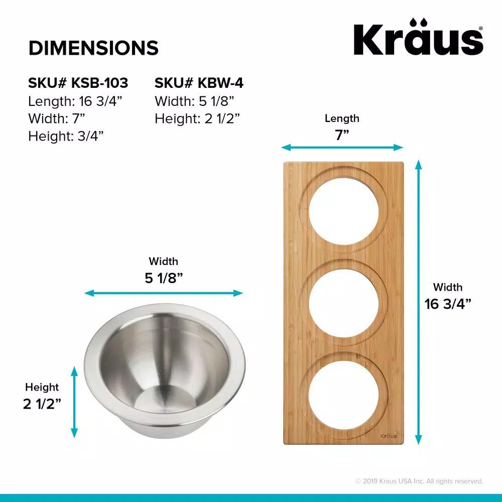 Kraus 16.75 in. Bamboo Workstation Kitchen Sink Serving Board Set with 3 Stainless Steel Prep Bowls