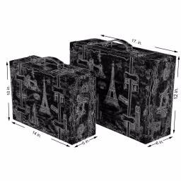 Vintiquewise Set of 2 Vintage-Style World Map Wooden Suitcase Trunks with Leather Straps - Green thumbnail 7