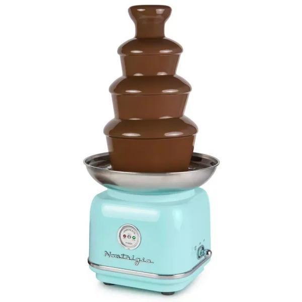 Nostalgia 4-Tier Aqua Chocolate Fountain with LED Power Gauge and Heated Stainless Steel Bowl