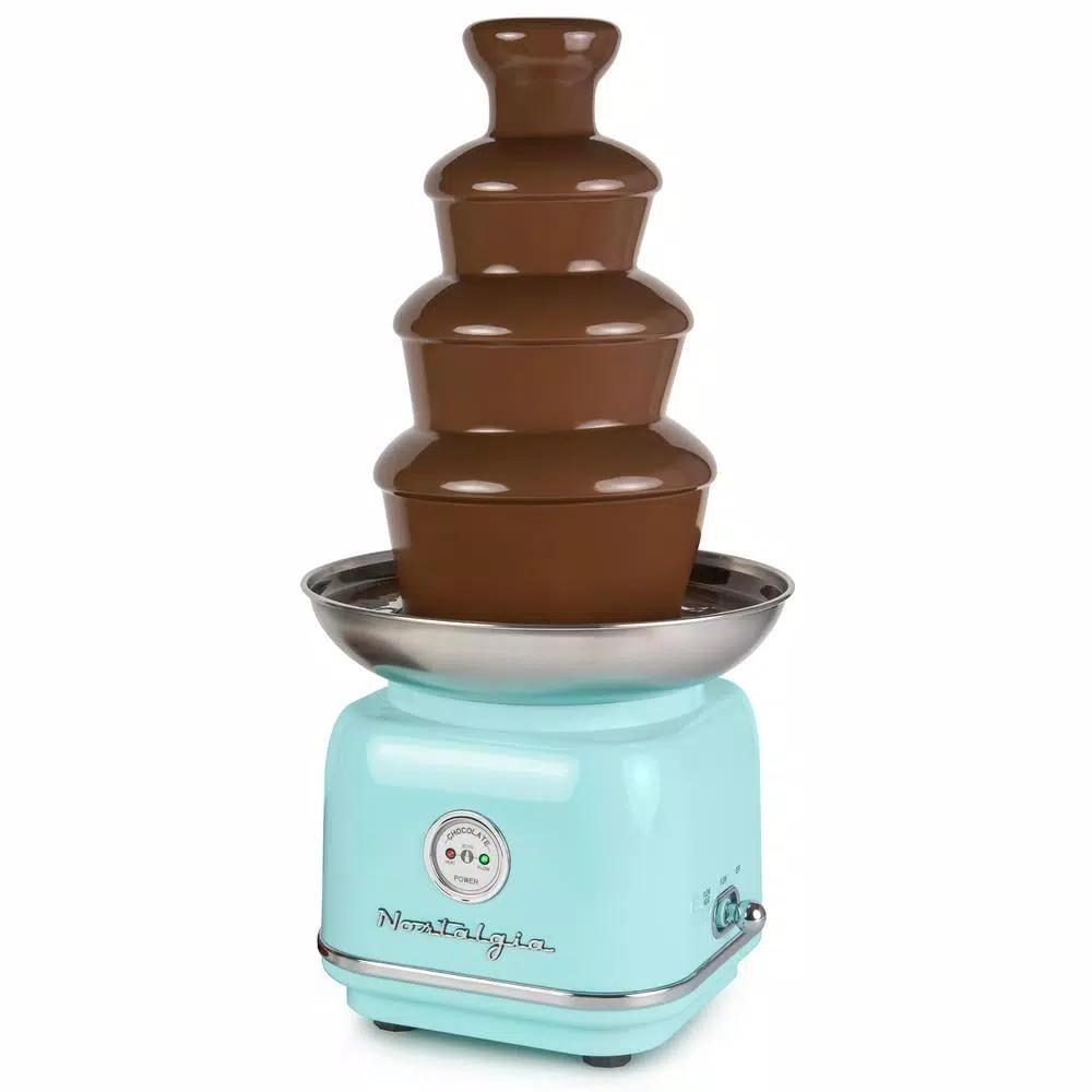Nostalgia 4-Tier Aqua Chocolate Fountain with LED Power Gauge and Heated Stainless Steel Bowl