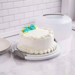 LavoHome 3-Layer Cake and Cupcake Carrier Storage Container with Server, 13.5 in. Translucent Dome, White/Gray thumbnail 3