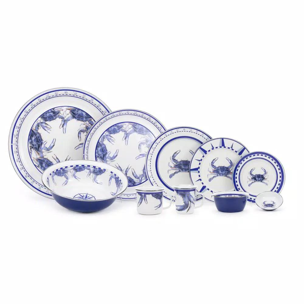 Golden Rabbit Blue Crab Enamelware 10.5 in. Round Dinner Plate Set of 4