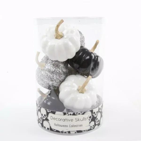 Flora Bunda 8-Piece Halloween Mini Pumpkin Decor Set - Black, Silver, and White Plastic Pumpkins