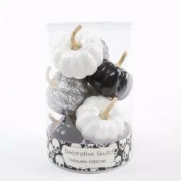 Flora Bunda 8-Piece Halloween Mini Pumpkin Decor Set - Black, Silver, and White Plastic Pumpkins thumbnail 1