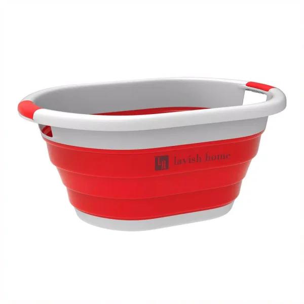 Lavish Home Red Collapsible Multi-Use Laundry Basket with Comfort Grip Handles