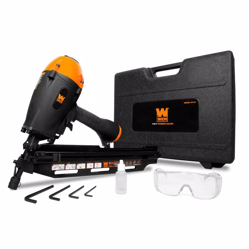 WEN 3-in-1 Pneumatic Framing Nailer, 21°, 28°, and 34° Angles with Carrying Case
