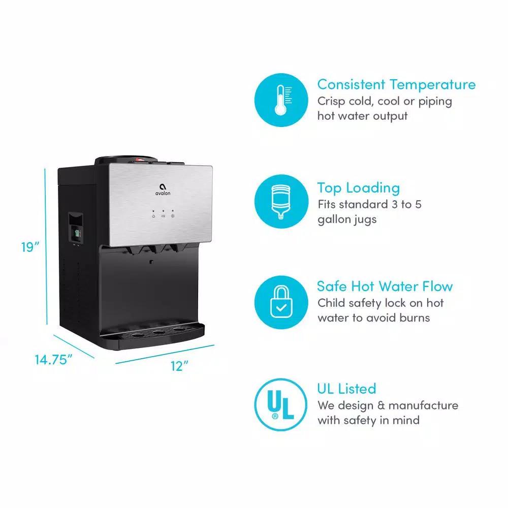 Avalon Countertop Top Loading Water Cooler Dispenser, 3 Temperatures, Stainless Steel