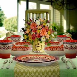 Elama Zen Rust Mozaik 16-Piece Stoneware Dinnerware Set, Service for 4, Orange Bohemian Style thumbnail 9