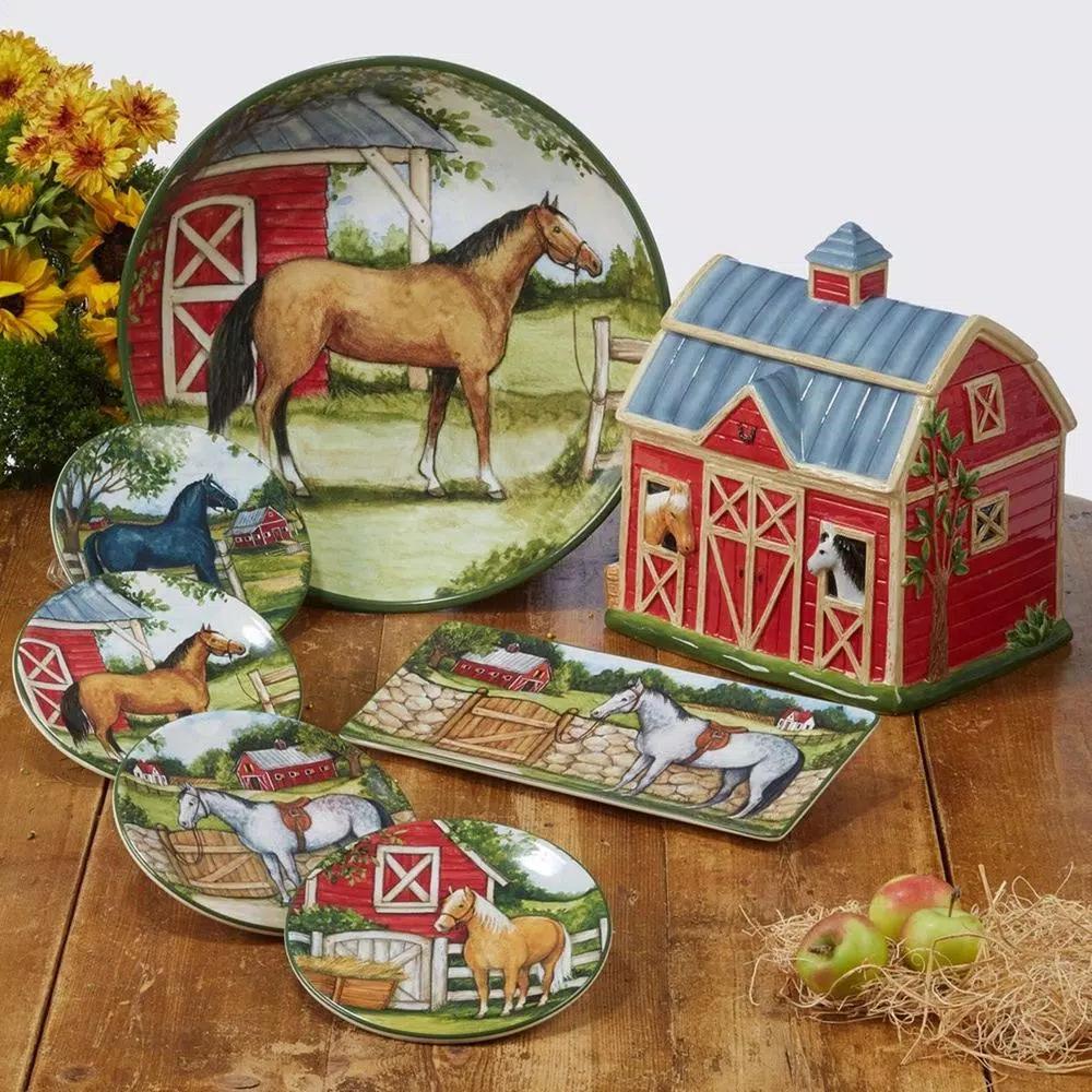 Certified International Clover Farm 3-D Barn Cookie Jar, 128 oz. Multi-Colored Earthenware