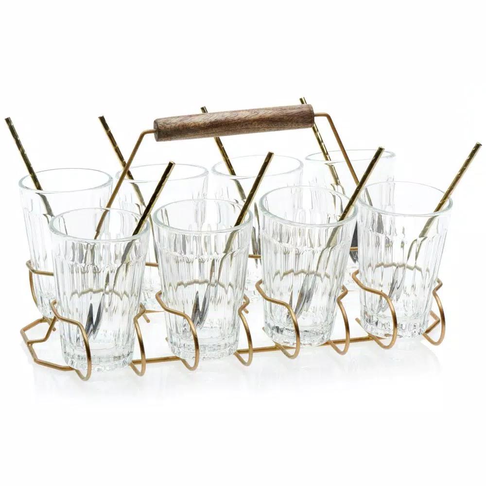 Libbey 8-Piece Glass and Metal Entertaining Set with Caddy and Serving Spoons