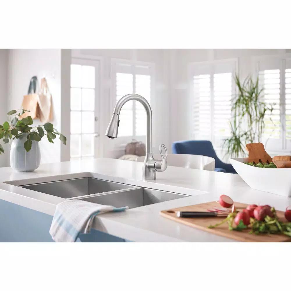 Moen Kleo Single-Handle Pull-Down Kitchen Faucet with Soap Dispenser, Spot Resist Stainless
