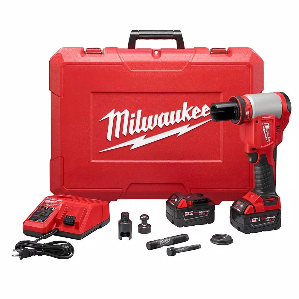 Milwaukee M18 FORCE LOGIC 10 Ton Cordless Knockout Kit with (2) 3.0Ah Batteries & Charger