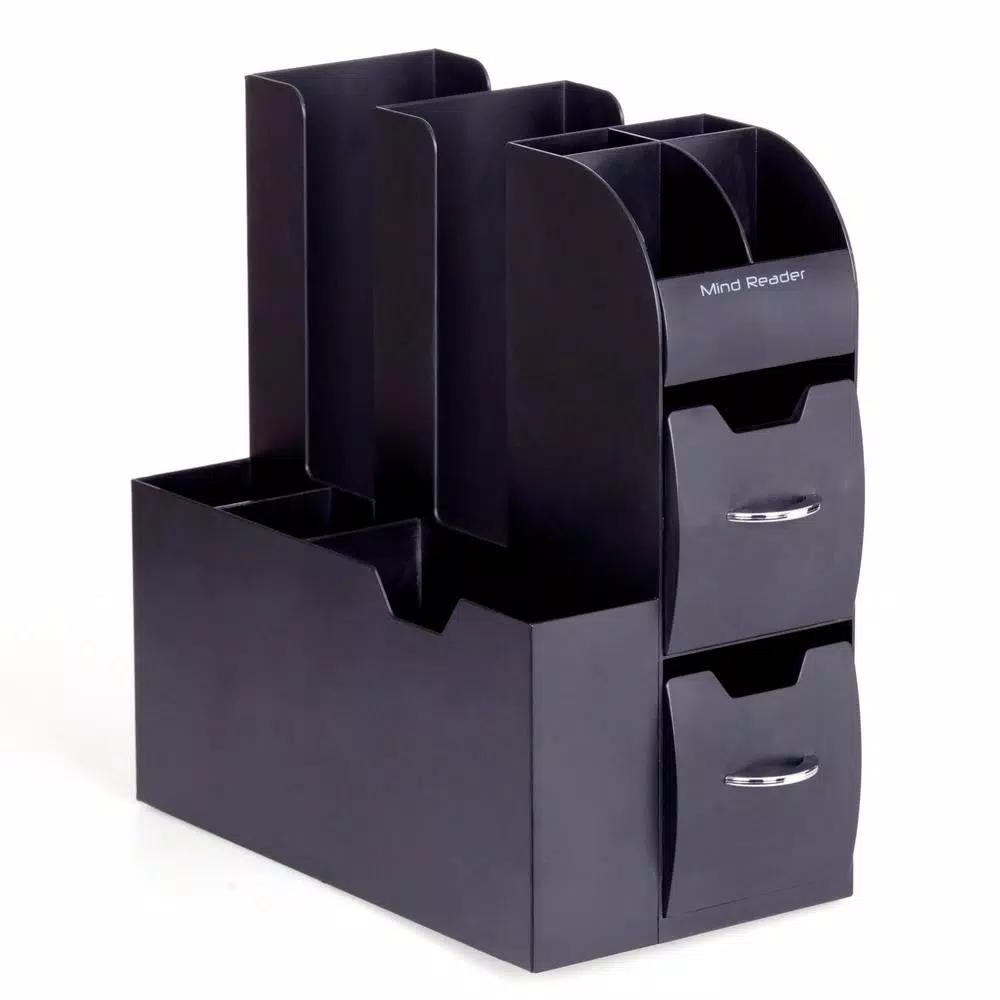 Mind Reader Coffee and Condiment Organizer with Drawer for 36 K-Cups and Sleeve Dispenser, Black