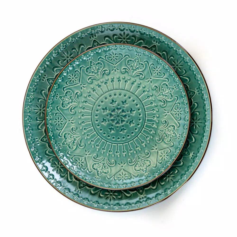 Elama 16-Piece Sea Green Stoneware Dinnerware Set, Service for 4