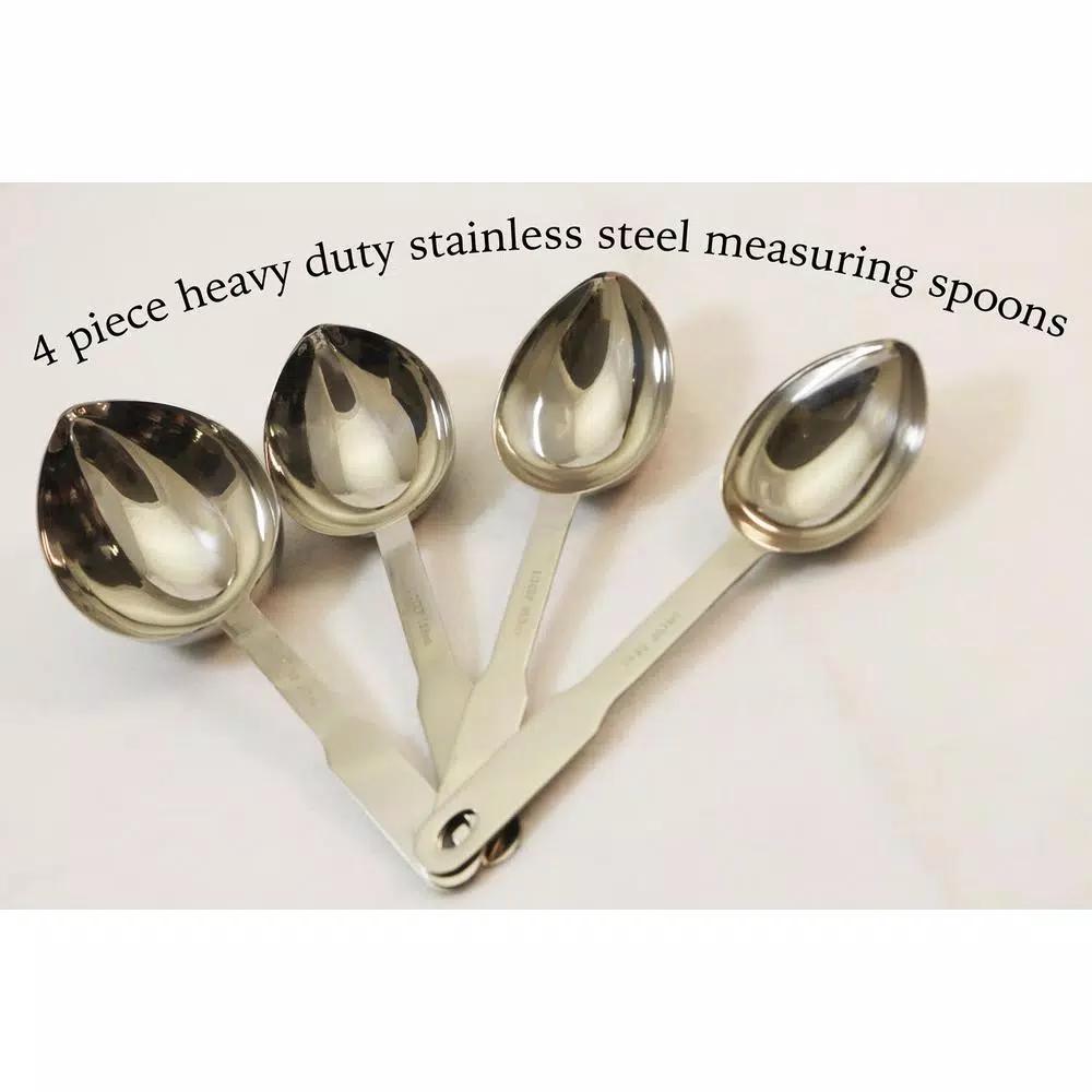 ExcelSteel 4-Piece Heavy Duty Stainless Steel Measuring Spoon Set with Organizing Ring