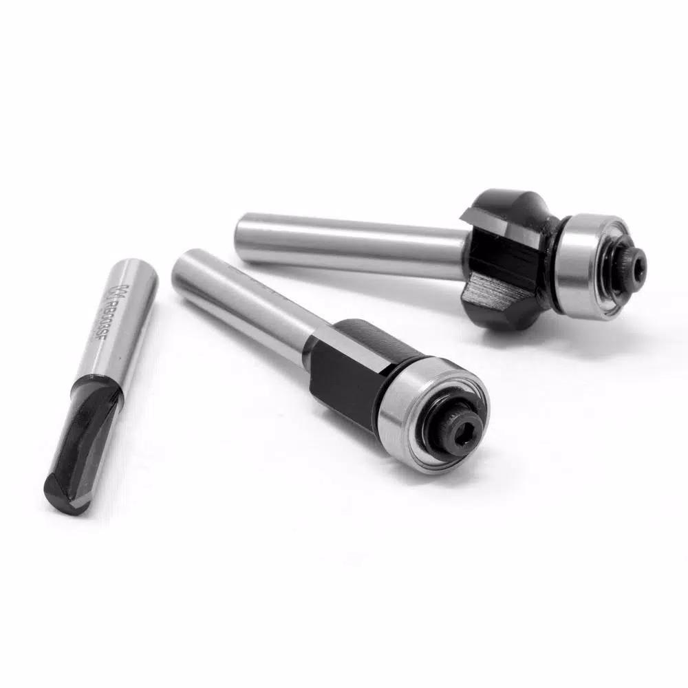 WEN 3-Piece Carbide Tipped Router Bit Set with Heat-Treated HSS Design
